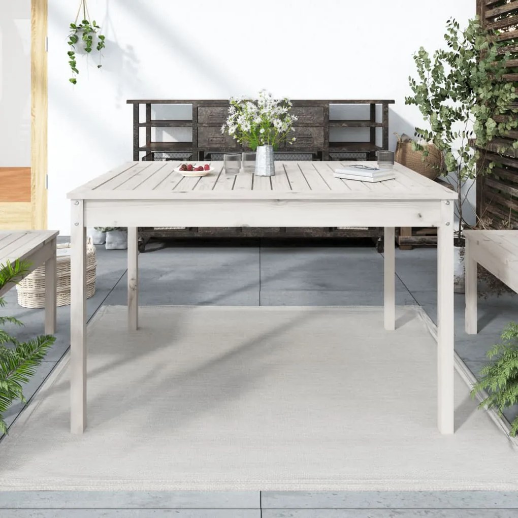 823970 vidaXL Градинска маса бяла 121x82,5x76 см борово дърво масив