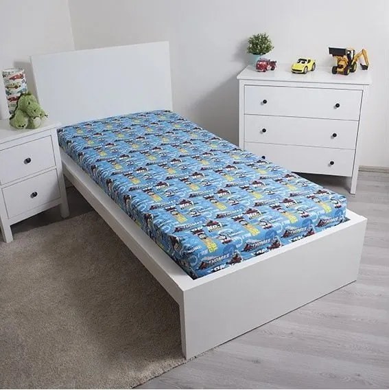 Син еластичен памучен детски чаршаф 90x200 cm Thomas the Tank Engine – Jerry Fabrics