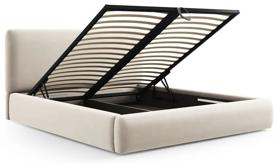 Бежово двойно тапицирано легло с място за съхранение с включена подматрачна рамка 140x200 cm Colonel – Cosmopolitan Design