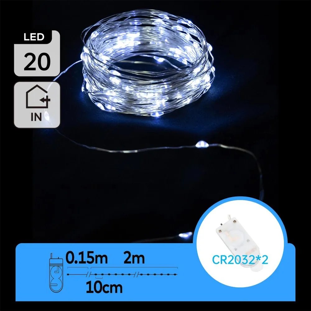 Aigostar - LED верига 20xLED/2x3V 2m студено бяло
