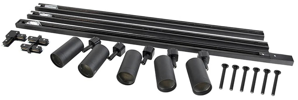 Модерна висяща релсова система за осветление с 5 черни прожектора 1-фазов - Iconic Jeana