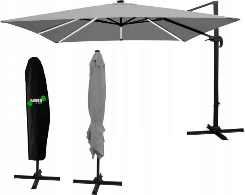 Сив градински чадър с LED осветление 3 x 4 м