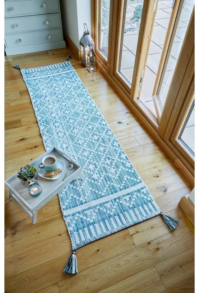 Бежово-синя памучна пътека , 60 x 200 cm Leela - Flair Rugs