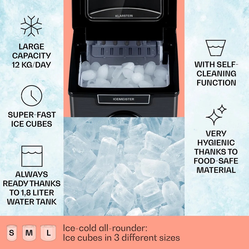 Klarstein Icemeister 2G, ледогенератор, 12кг/24 часа, LCD дисплей, неръждаема стомана