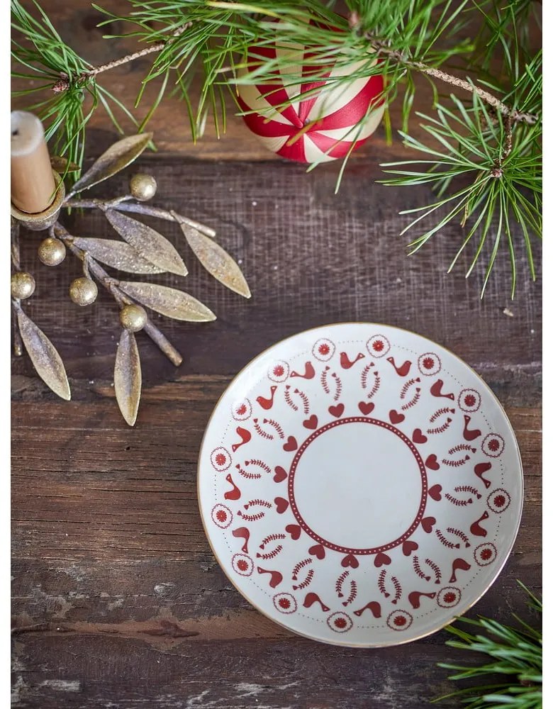 Кремава десертна глинена чиния с коледен мотив ø 16 cm Jolly – Bloomingville