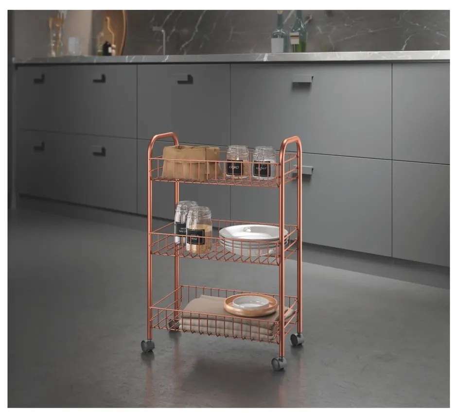 Подвижен органайзер с 3 рафта в меден цвят Lugano - Metaltex