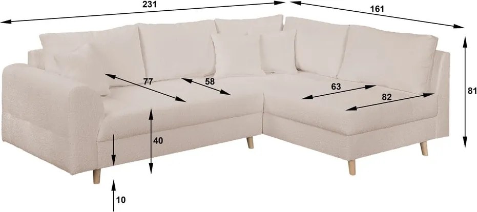 Бежов ъглов диван от плат букле (десен ъгъл) Ariella - Ropez
