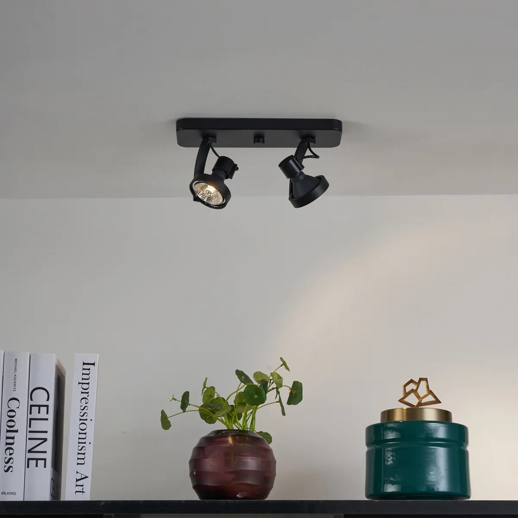 Дизайнерски таванен прожектор черен GU10 70mm 2-лампи регулируем - Vo