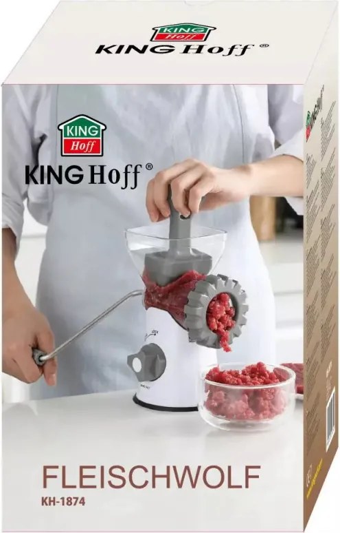 Мелачка за месо Kinghoff KH 1874, Ножове от неръждаема стомана, Фино/грубо смилане, Аксесоари, Бял/сив