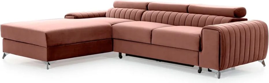 Розов кадифен разтегателен ъглов диван с място за съхранение (ляв ъгъл) Grayson – ELTAP