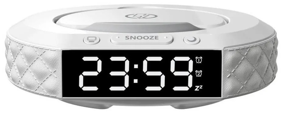 Immax 08983L - Будилник с LCD и безжично Qi зарядно 27W/9V бял