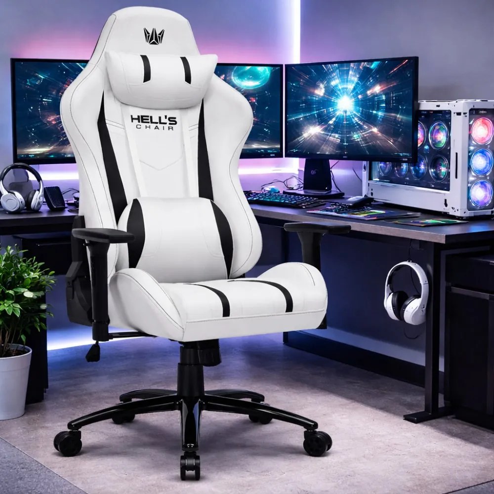 Ергономичен геймърски стол HC-1013 - бял офис стол с 3D подлакътници