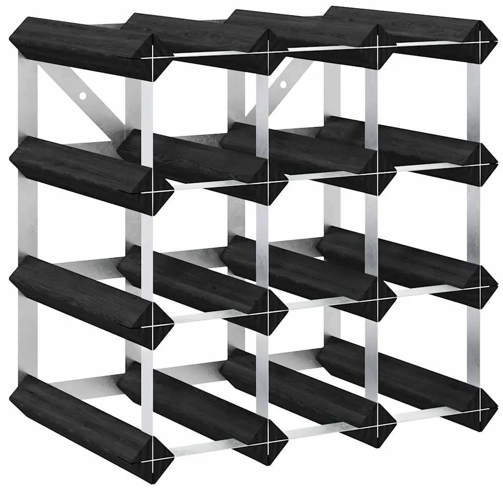 325913 vidaXL Стойка за вино за 12 бутилки, черна, масивна борова дървесина