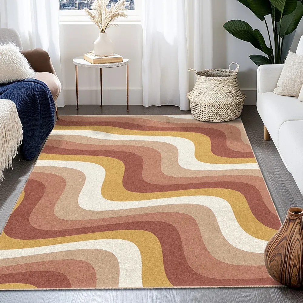 Пътека подходяща за пране в цвят жълта охра и сиво-розово 60x230 cm Creamy Strawberry Swirl – Mila Home