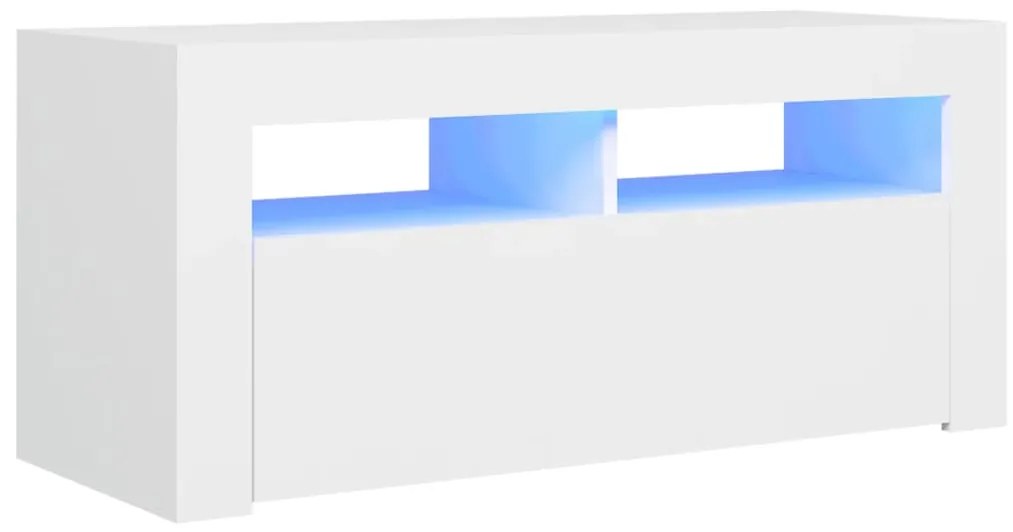 804319 vidaXL ТВ шкаф с LED осветление, бял, 90x35x40 см