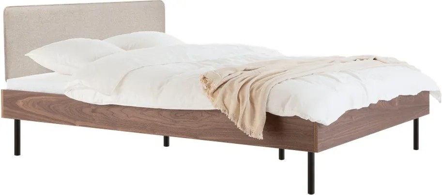 Двойно легло 200x200 cm тапицирано/ПДЧ от декор от орех с включена подматрачна рамка в тъмно естествен цвят Streiko – noo.ma