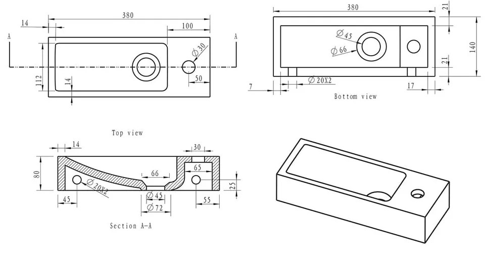 Черен каменен малък умивалник 38x14 cm Blok – Sapho
