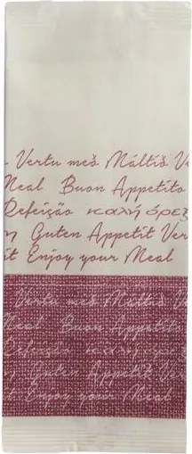 Хартиен джоб за прибори със салфетка и декор "BON APPETIT" БОРДО 11x25см (BB109BD)-ПАКЕТ 125бр LUNI PAPER - Horecano