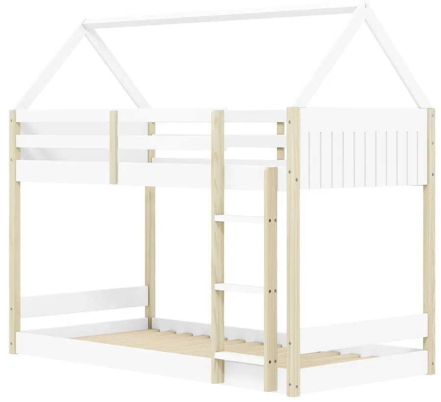 Двуетажно детско легло тип къща в бял и естествен цвят 90x190 cm Valka – Marckeric