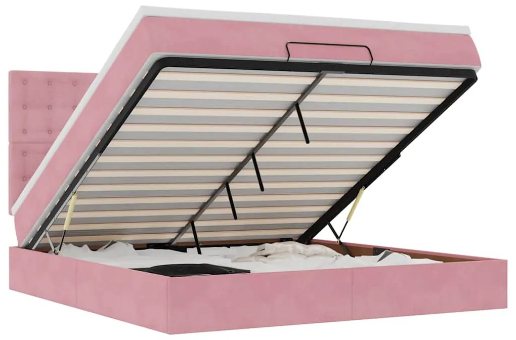 3314479 vidaXL Османска легло с матраци и LED, розово, 160x200 см, кадифе