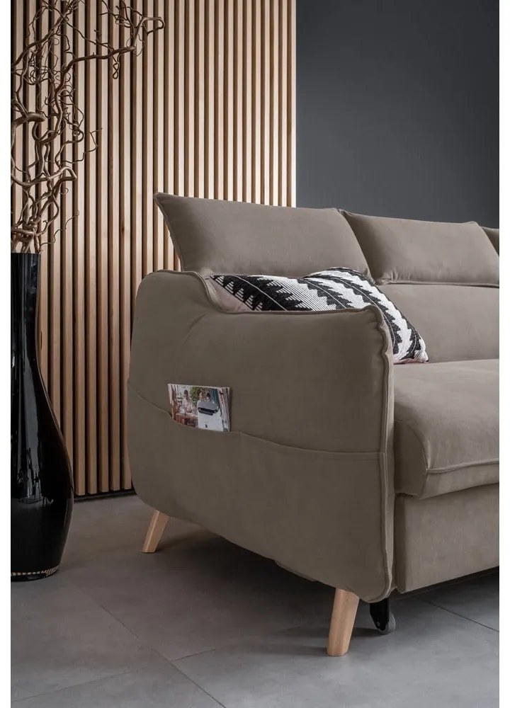 Светлокафяв кадифен ъглов разтегателен диван (десен ъгъл) Sweet Harmony - Miuform