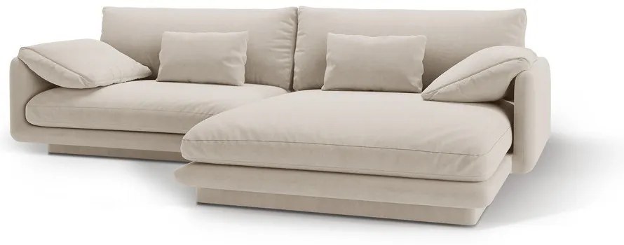 Бял кадифен ъглов диван (десен ъгъл) Torino – Micadoni