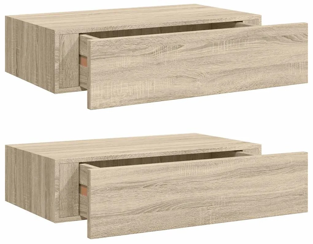 330248 vidaXL Стенни рафтове с чекмеджета, 2 бр, дъб, 40x23,5x10 см, МДФ