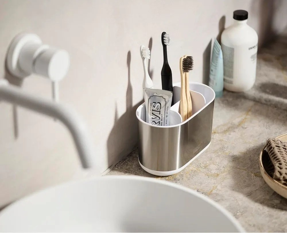Стойка за четки за зъби от неръждаема стомана в сребрист цвят Duo Steel – Joseph Joseph