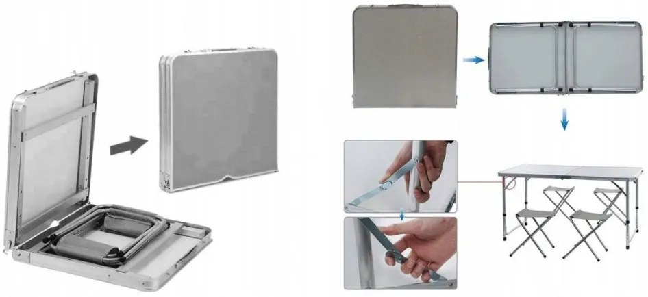 Къмпинг маса с 4 стола в бяло 120x60x70 cm