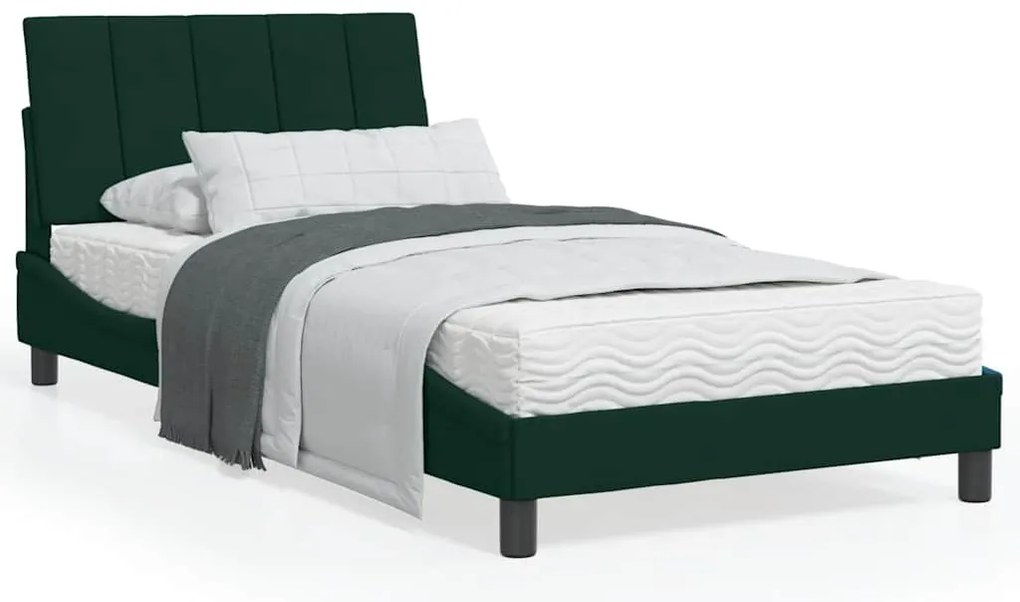 3208583 vidaXL Легло с матрак Hanko, тъмнозелено, 100x200 см, кадифе