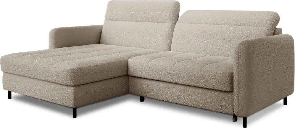 Бежов разтегателен ъглов диван с място за съхранение от букле (ляв ъгъл) Gomsi – ELTAP