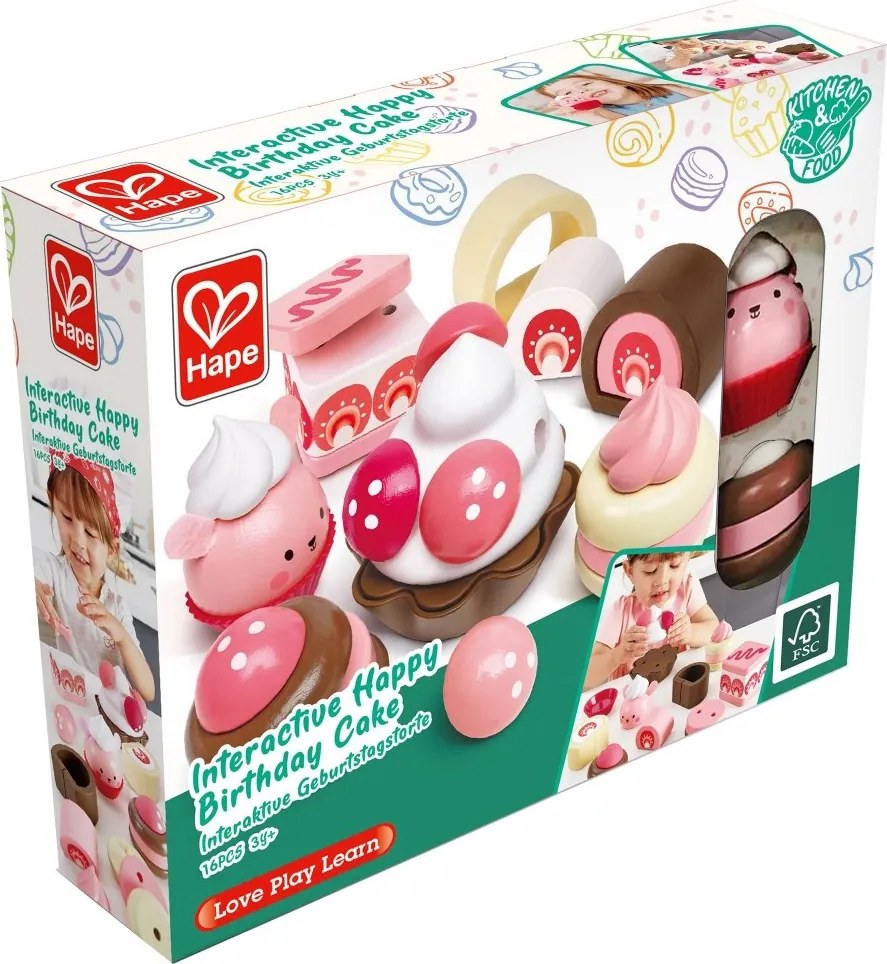 Hape - Детски дървен комплект, Ягодов десерт, 7 части