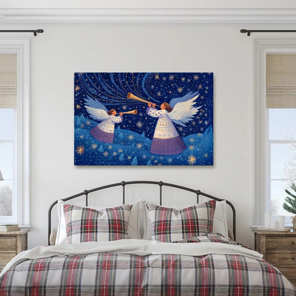 Картина на платно – Коледни ангели в зимната нощ