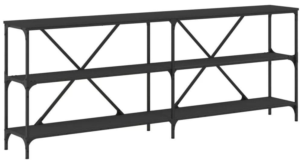 832858 vidaXL Конзолна маса, черна, 200x30x75 см, инженерно дърво и желязо