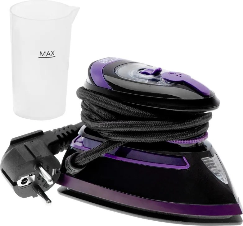 Парна ютия за пътуване Adler AD 5049, 420W, 30 мл, Керамична плоча, Парно и сухо гладене, Черен/Лилав