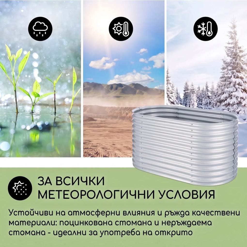 Blumfeldt High Grow, сребърна, 1,6 m, повдигната леха, поцинкован алуминий