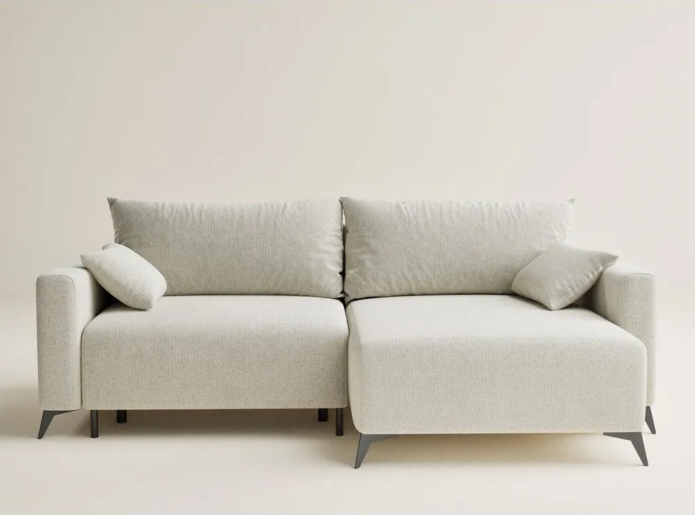 Кремав шенилов сгъваем/с място за съхранение ъглов диван (десен ъгъл) Leon – Maison de Rêve