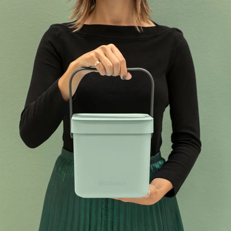 Кош за разделно събиране на боклук Brabantia Sort&Go 1005520, 3 л, Дръжка, Възможност за стенен монтаж, Светлозелен