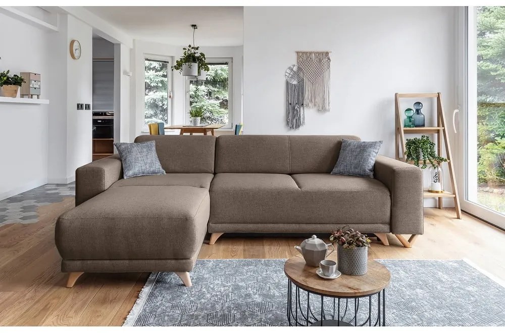 Кафяв разтегателен/с място за съхранение ъглов диван Classy Sophie – Miuform