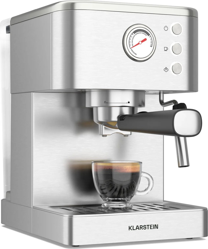 Klarstein SteelPresso кафемашина с портафилтър, Компактен, 20 bar, Машина за пара, Нагреваема плоча