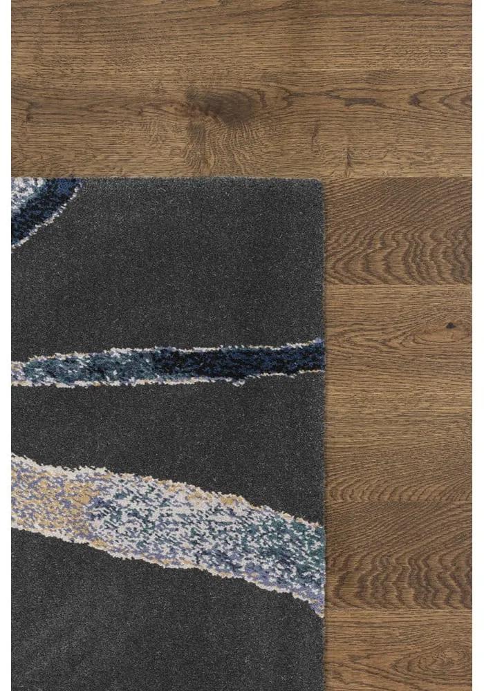 Тъмносин вълнен килим 100x180 cm Sticks - Agnella