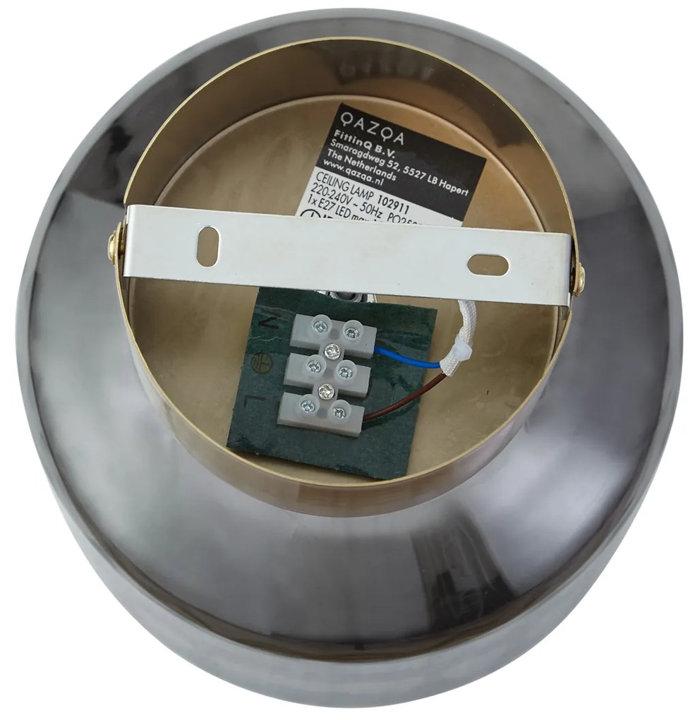 Модерна таванна лампа месинг с димно стъкло - Stiklo