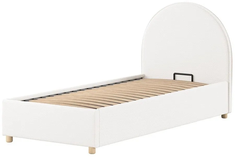 Бяло тапицирано единично легло с място за съхранение с включена подматрачна рамка 90x200 cm Moon – Vipack