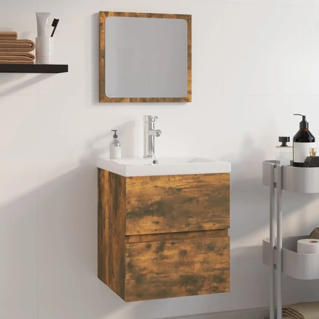 3152864 vidaXL Комплект мебели за баня, опушен дъб, инженерно дърво