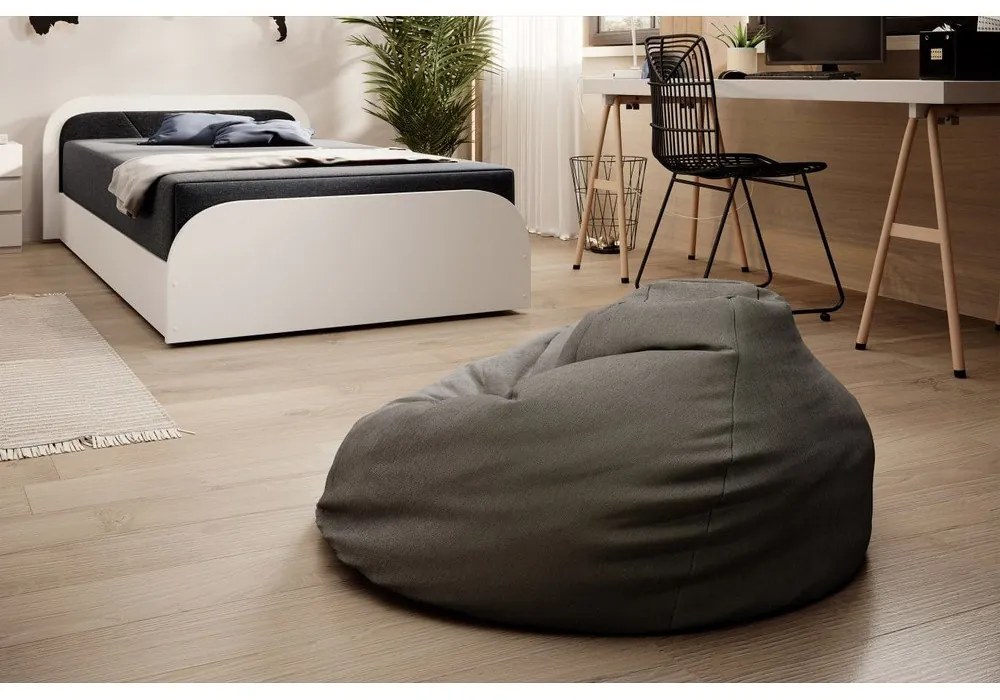 Бяло тъмносиво единично тапицирано легло ПДЧ с място за съхранение с включен матрак 80x190 cm Parys – ELTAP