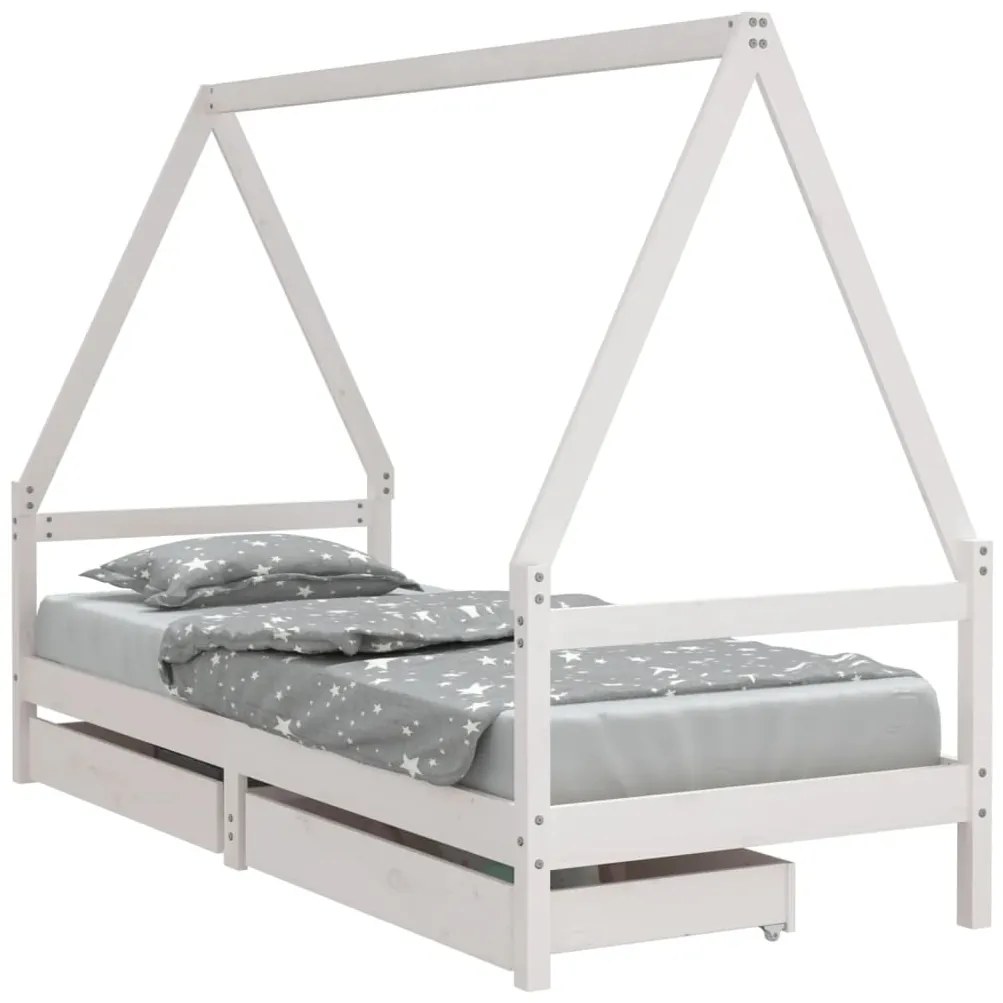 834466 vidaXL Рамка за детско легло с чекмеджета, бяла, 80x200 см, чам масив