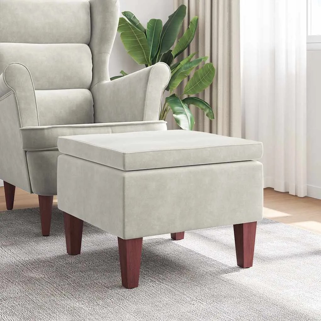 329466 vidaXL Табуретка с дървени крака, кремава, кадифе