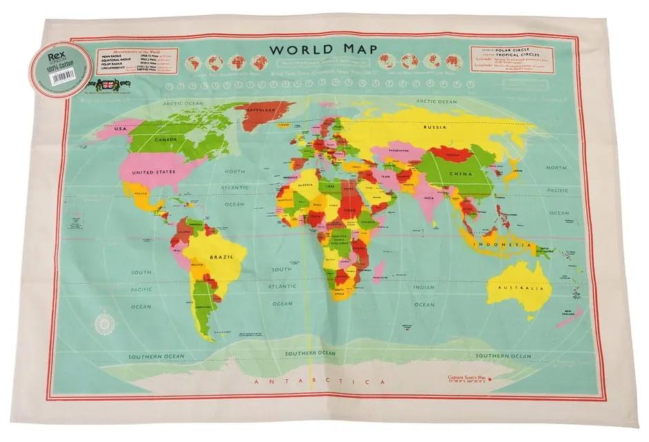 Памучна кърпа , 50 x 70 cm World Map - Rex London