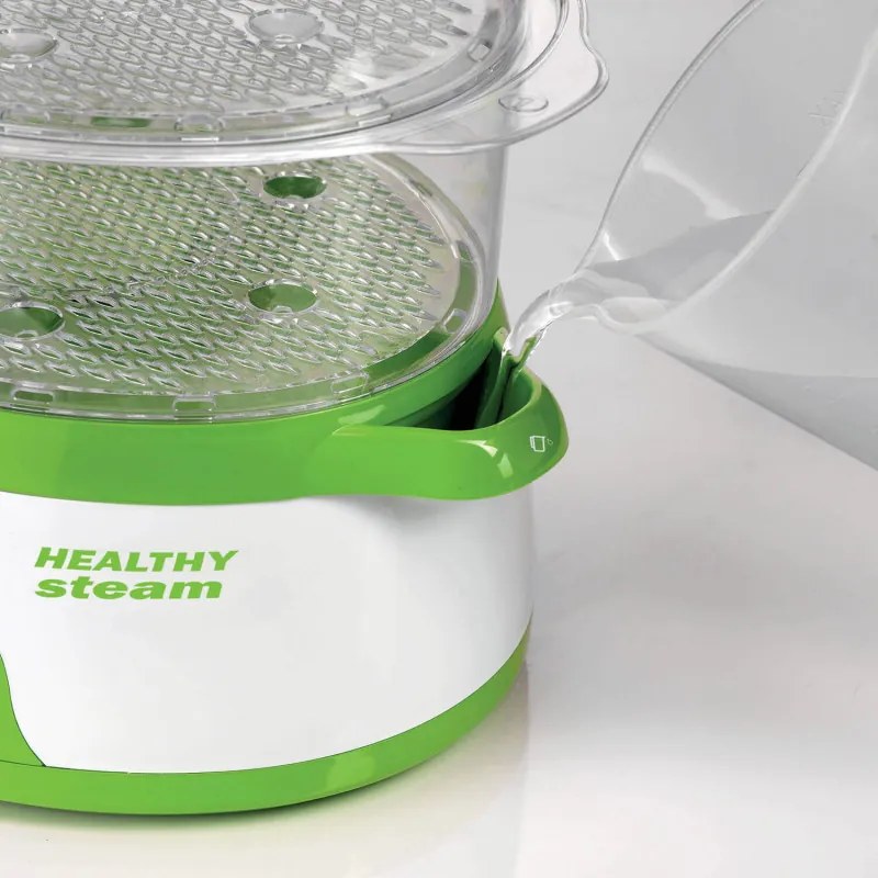 Уред за готвене на пара Ariete HEALTHY STEAM 0911/01, 800W, 9 л, 3 кошници, Таймер, Външно пълнене, Бял/зелен