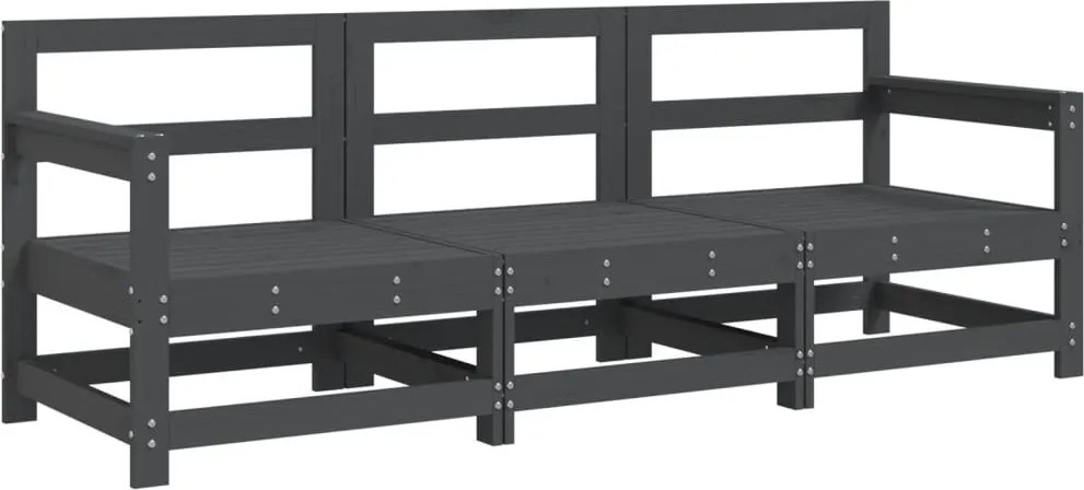 825529 vidaXL Градински лаундж комплект, 3 части, сив, бор масив